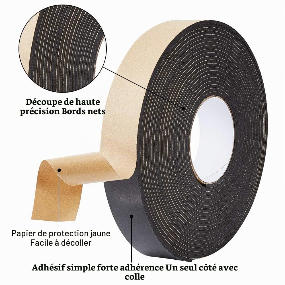 BENECREAT ruban mousse adhésif 40mmx3mm 10m noir isolant