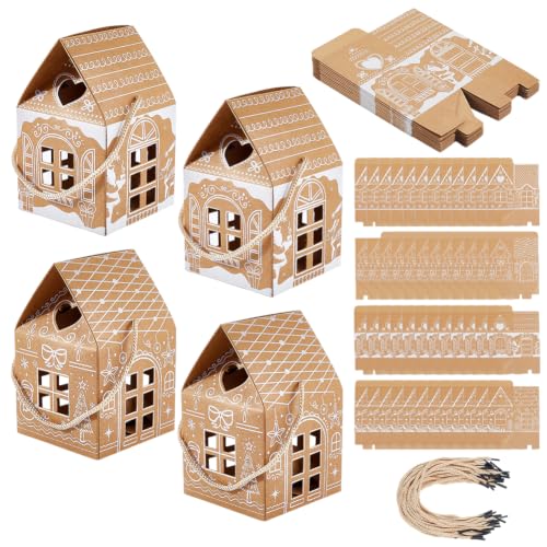 BENECREAT boîte cadeau Noël maison kraft 8x6x13 cm lot de 48