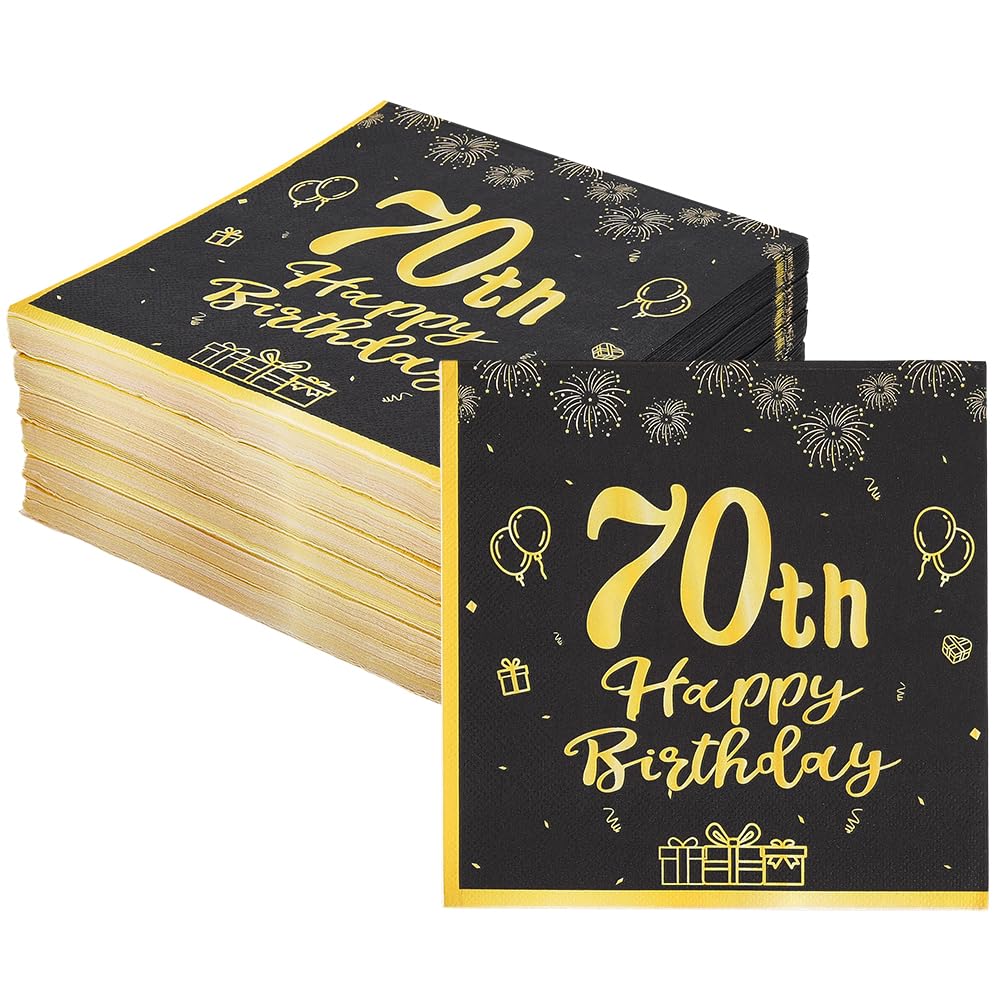 BENECREAT Serviettes 60e Anniversaire Noir Or 120pcs 33cm