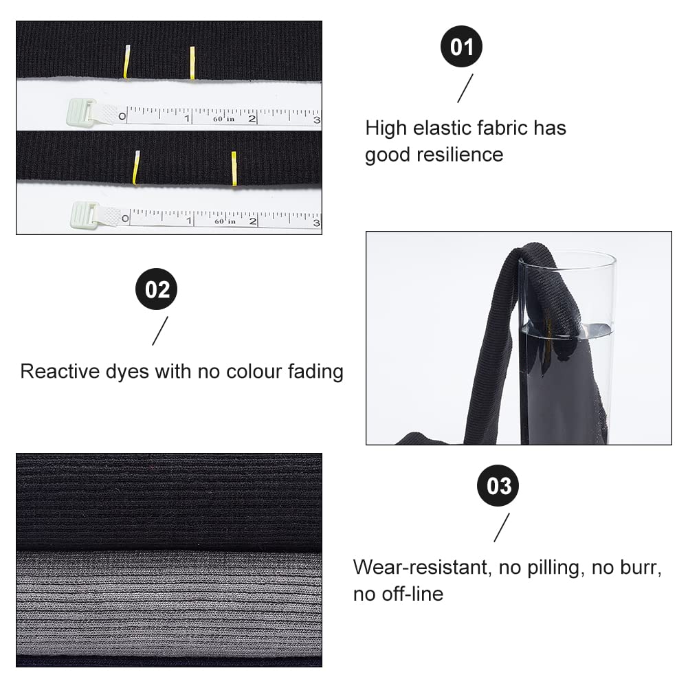 BENECREAT Tissu Côtelé Élastique Noir 60x20cm Poignets Col