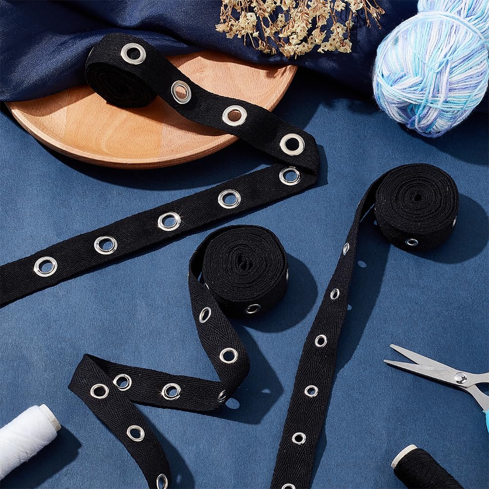 BENECREAT Ruban sergé à œillets noir 5,5m 3 rouleaux coton