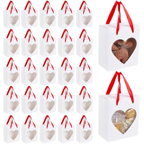 BENECREAT boîtes cadeau blanches cœur ruban 16,5cm lot 30