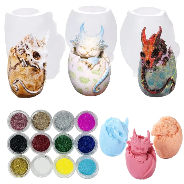 Cayway Style 4 moule silicone œuf dragon 3 pcs paillettes