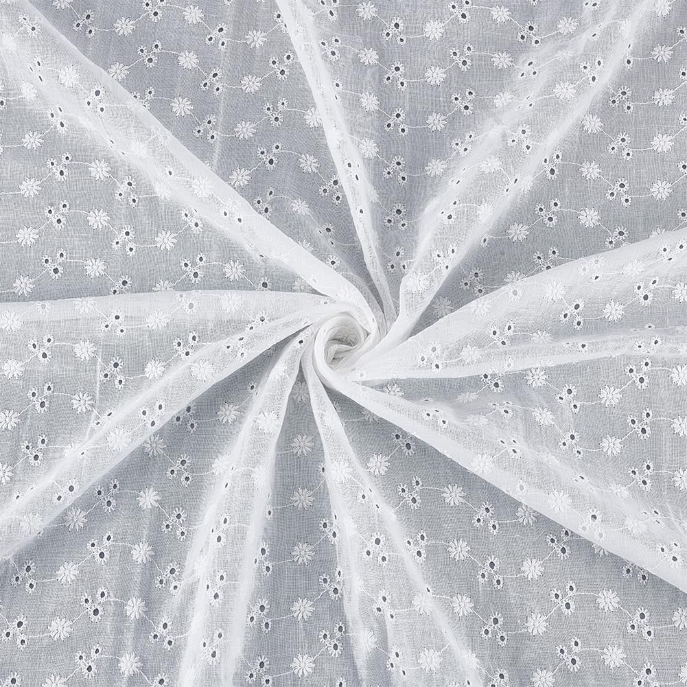 BENECREAT Tissu Dentelle Petite Fleur Unie Blanc 130x91cm