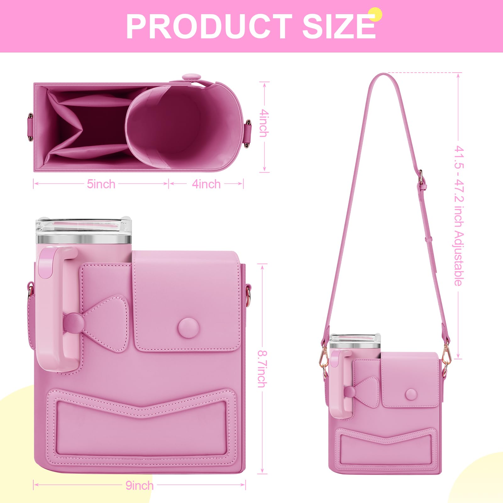 JYPS Stanley Cup 40oz sac porte-gourde rose bandoulière