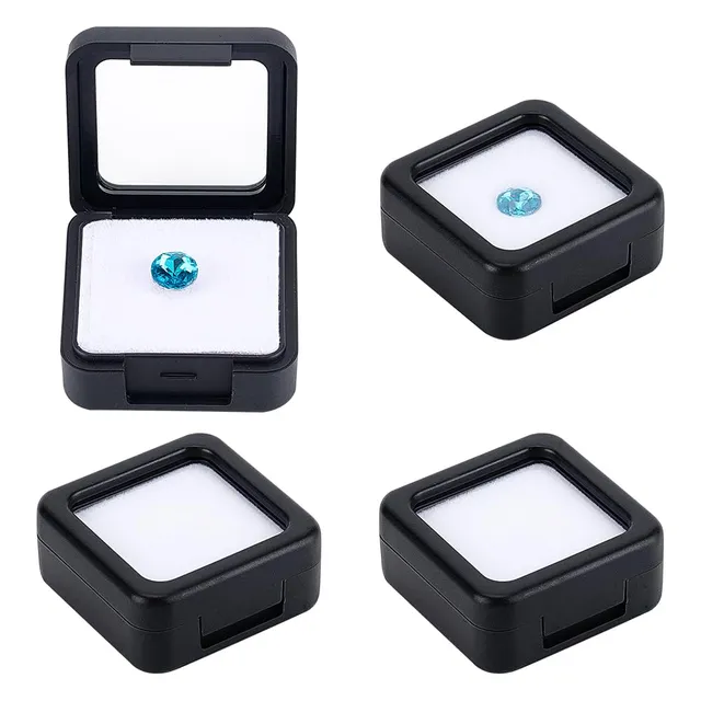 BENECREAT Boîte vitrine diamant 4x4 cm noir x4 éponge