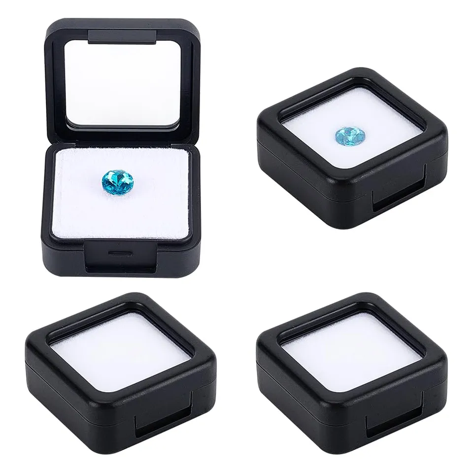 BENECREAT Boîte vitrine diamant 4x4 cm noir x4 éponge