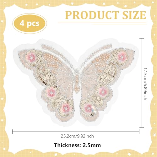 BENECREAT Patch Papillon Rose Applique Paillettes 17,5x25,2cm